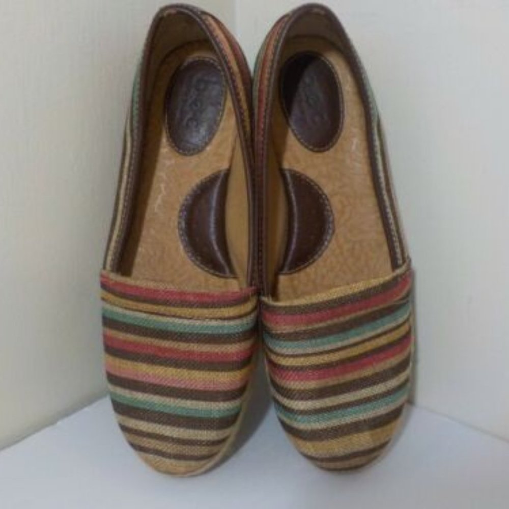 BOC Born Espadrille Tweed Earth Tone Beachy Stripe Slip On Shoe Sz. 7M